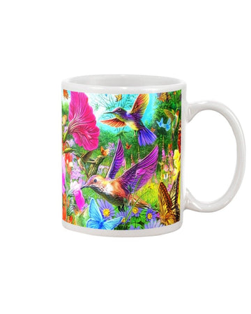 Hummingbird color forest Mug White 11Oz