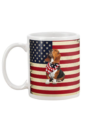 Basset hound proud america flag Mug White 11Oz