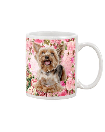 yorkshire terrier pink roses Mug White 11Oz