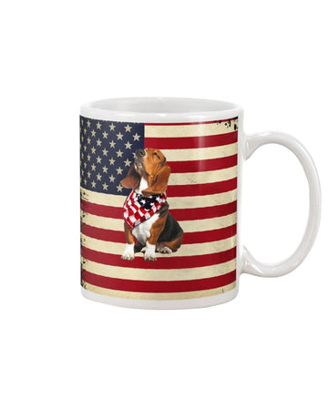 Basset hound proud america flag Mug White 11Oz