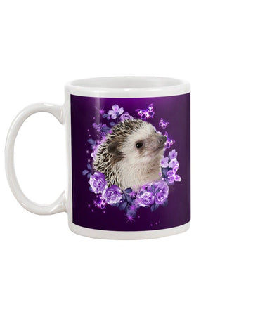 hedgehog purple flowers Mug White 11Oz