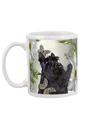 Scottish terrier daisy and butterfly face Mug White 11Oz