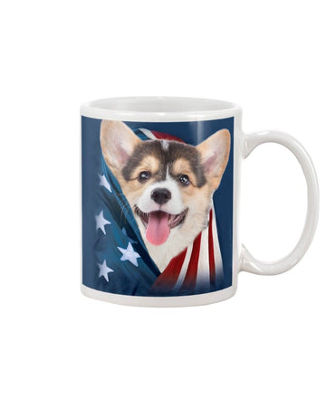 Corgi Proud Of My America flag Mug White 11Oz