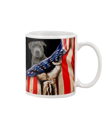 Staffordshire Bull Terrier Hello America flag Mug White 11Oz