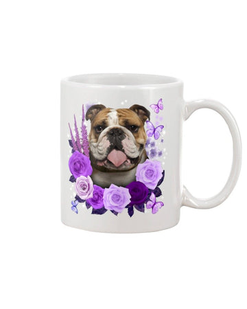 bulldog purple roses face Mug White 11Oz