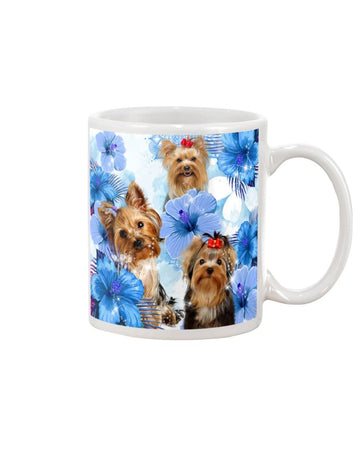 Yorkshire Terrier Blue Flower  Mug White 11Oz
