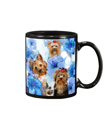 Yorkshire Terrier Blue Flower  Mug White 11Oz