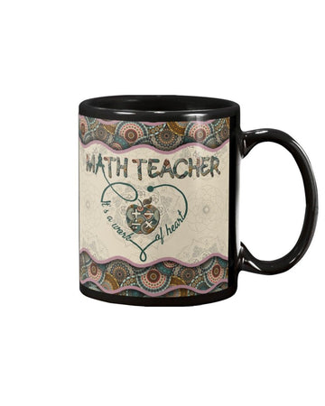 Math Teacher is a work with heart Boho Pattern Mug White 11Oz