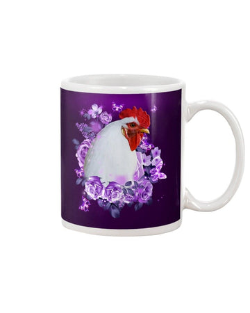 Chicken purple flowers face Mug White 11Oz