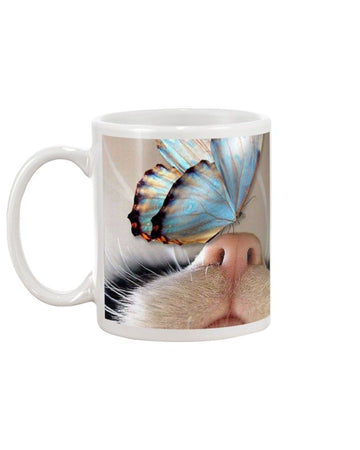cat butterfly on nose Mug White 11Oz