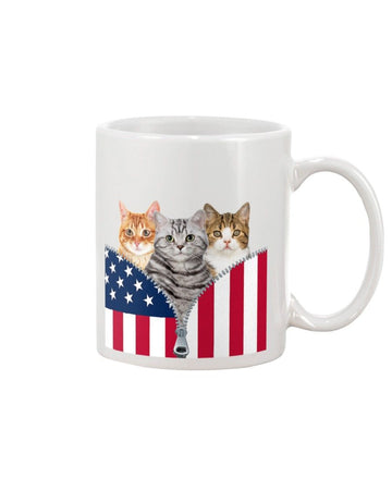 American flag zipper opened Cat Mug White 11Oz