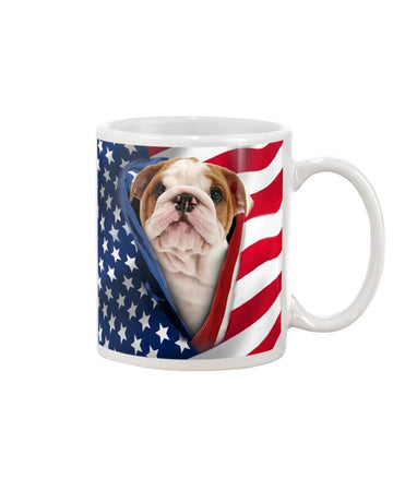 English Bulldog Opened American flag Mug White 11Oz