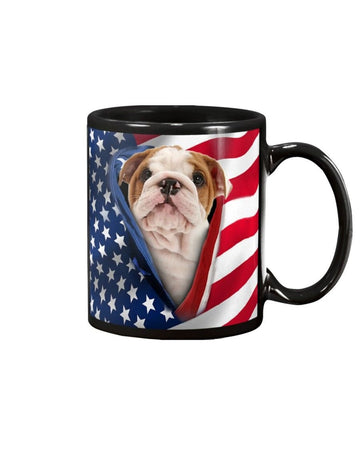 English Bulldog Opened American flag Mug White 11Oz