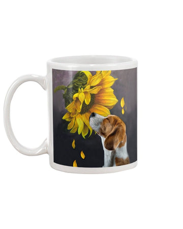 beagle a sunflower  Mug White 11Oz