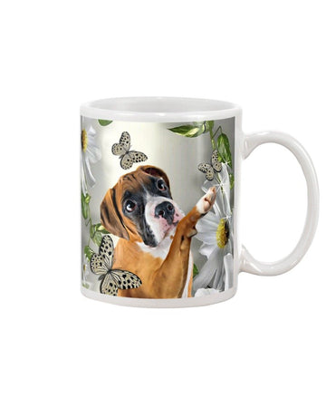 Boxer daisy and butterfly face Mug White 11Oz