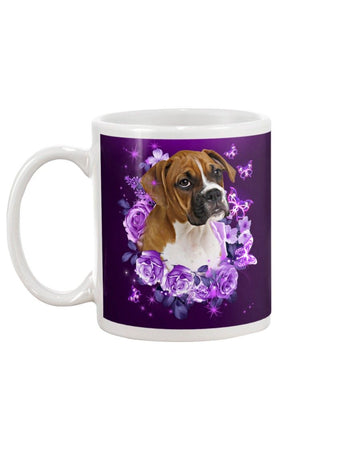 boxer purple flowers Mug White 11Oz