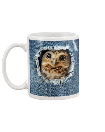 owl blue flower Mug White 11Oz