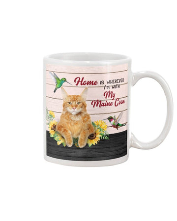 maine coon home is wherever with my cat Mug White 11Oz