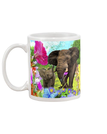 elephant color forest Mug White 11Oz