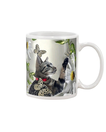 Cat daisy and butterfly face Mug White 11Oz