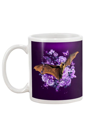 bat purple flowers Mug White 11Oz