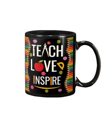 Teacher Teach love inspire with pencil Mug Black 11Oz