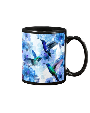Hummingbird Blue Flower Mug White 11Oz