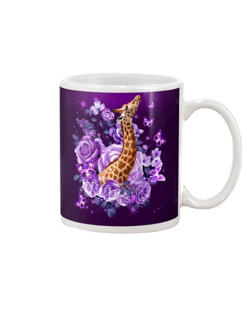 Giraffe purple flowers face Mug White 11Oz