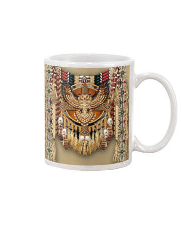 Gold owl Native American Cloth Mug White 11Oz