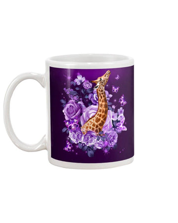 Giraffe purple flowers face Mug White 11Oz