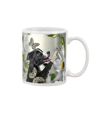 border collie daisy and butterfly face Mug White 11Oz