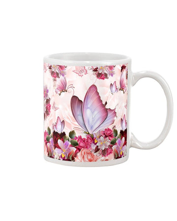 Butterfly pink flowers  Mug White 11Oz