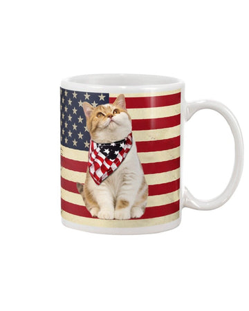 Cat proud american flag Mug White 11Oz