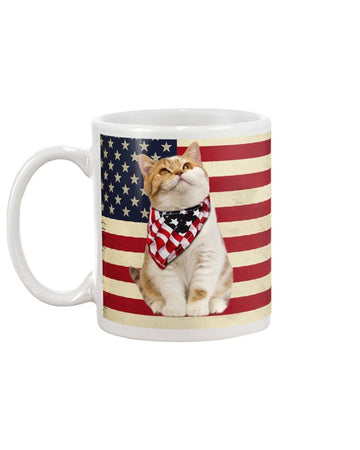 Cat proud american flag Mug White 11Oz