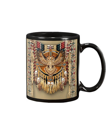 Gold owl Native American Cloth Mug White 11Oz