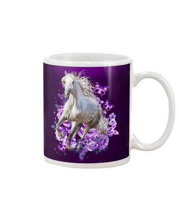 horse purple flowers Mug White 11Oz