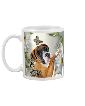 Boxer daisy and butterfly face Mug White 11Oz
