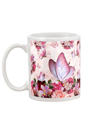 Butterfly pink flowers  Mug White 11Oz