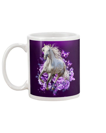 horse purple flowers Mug White 11Oz