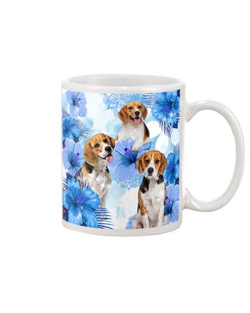 Beagle Blue Flower  Mug White 11Oz