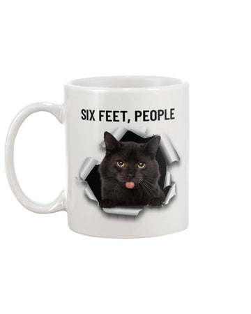 black cat six feet people Mug White 11Oz