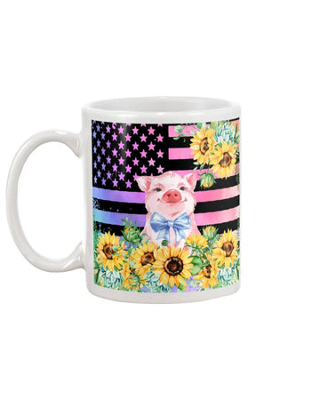 Pig sunflowers america Mug White 11Oz
