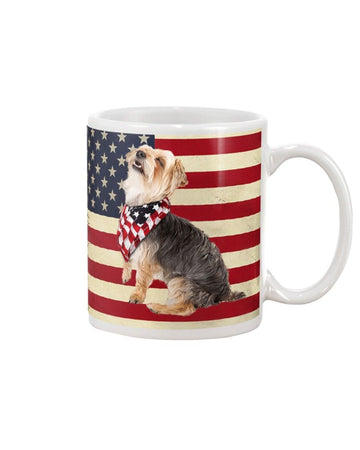 Yorkshire terrier proud american flag Mug White 11Oz
