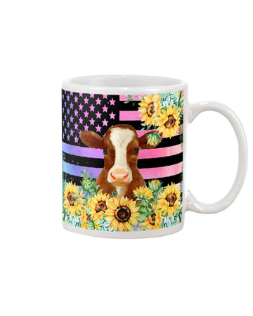 Cow sunflowers face america Mug White 11Oz