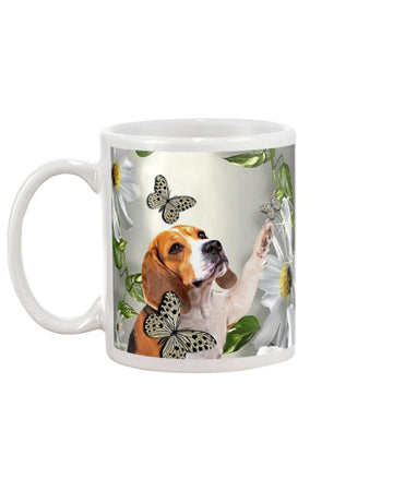 Beagle daisy and butterfly face Mug White 11Oz