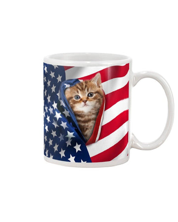 Cat American flag Mug White 11Oz
