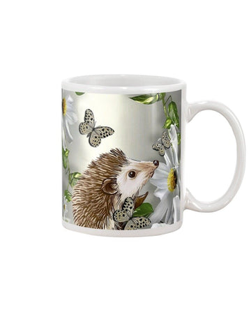 hedgehog daisy and butterfly Mug White 11Oz