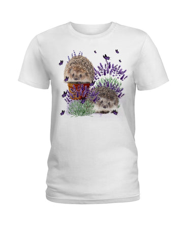 Hedgehog with lavender flower white t-shirt