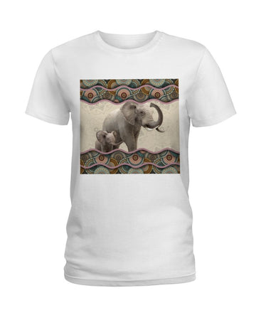 Two Cute Elephant Boho Pattern white t-shirt