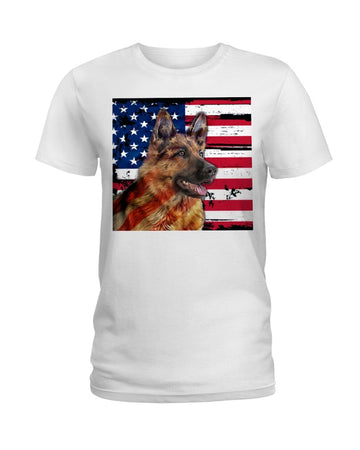 German Shepherd America flag Hero Independence Day white t-shirt
